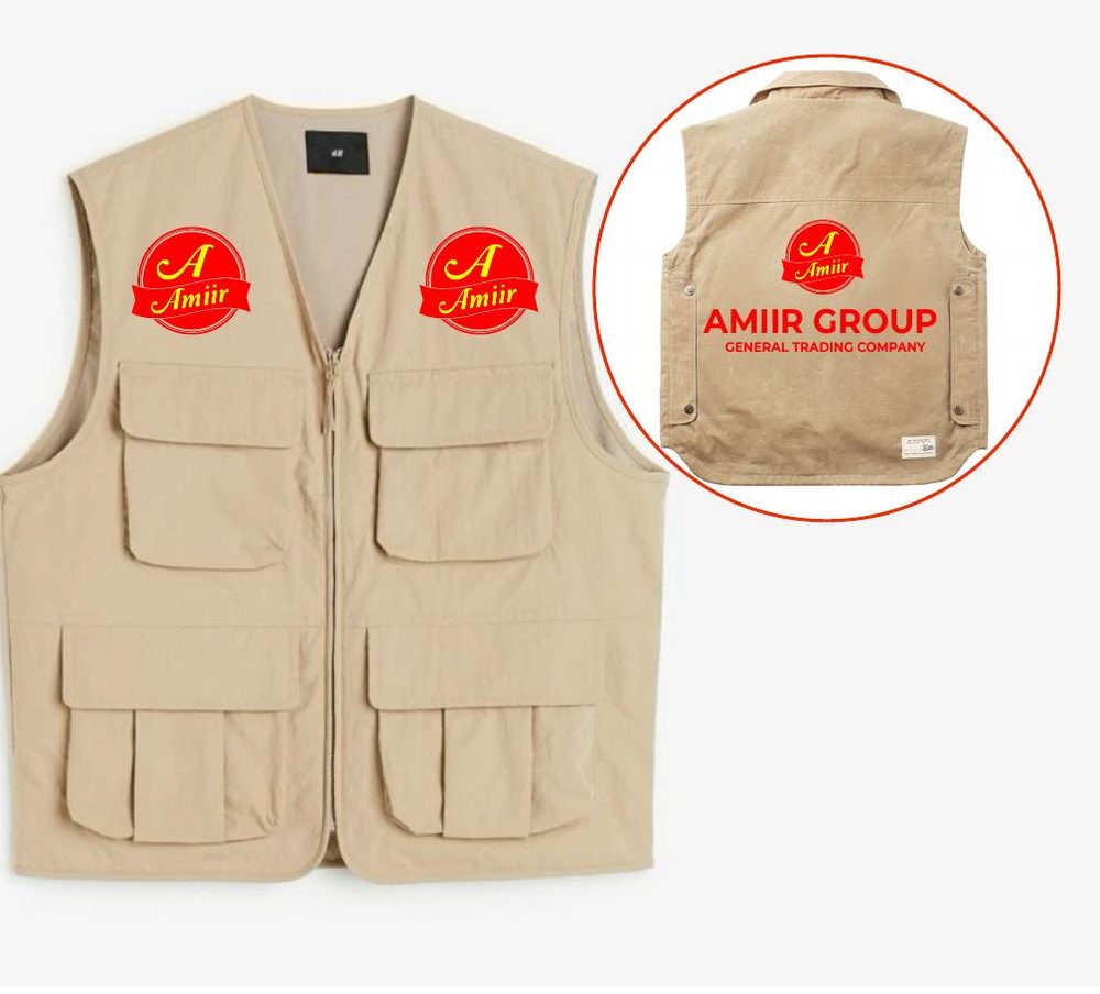 Branded cargo jacket with the Amiir Group logo embroidered front and back