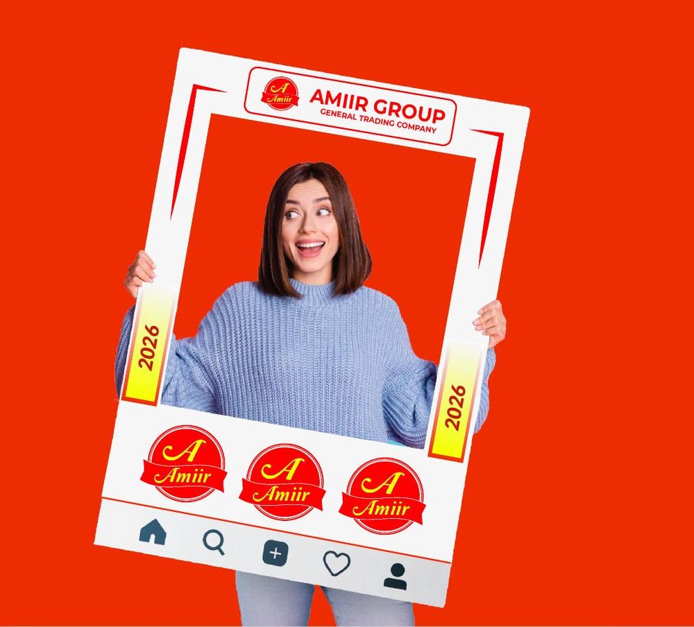 Printed social media selfie frame carrying the Amiir Group branding